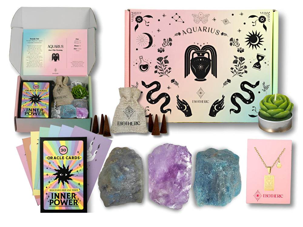 ESOTHERIC Aquarius gift box cover with zodiac motifs, ideal for gifting occasions.