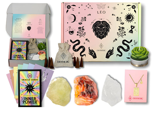 ESOTHERIC Leo gift box packaging showcases thoughtful zodiac gifting for special occasions.