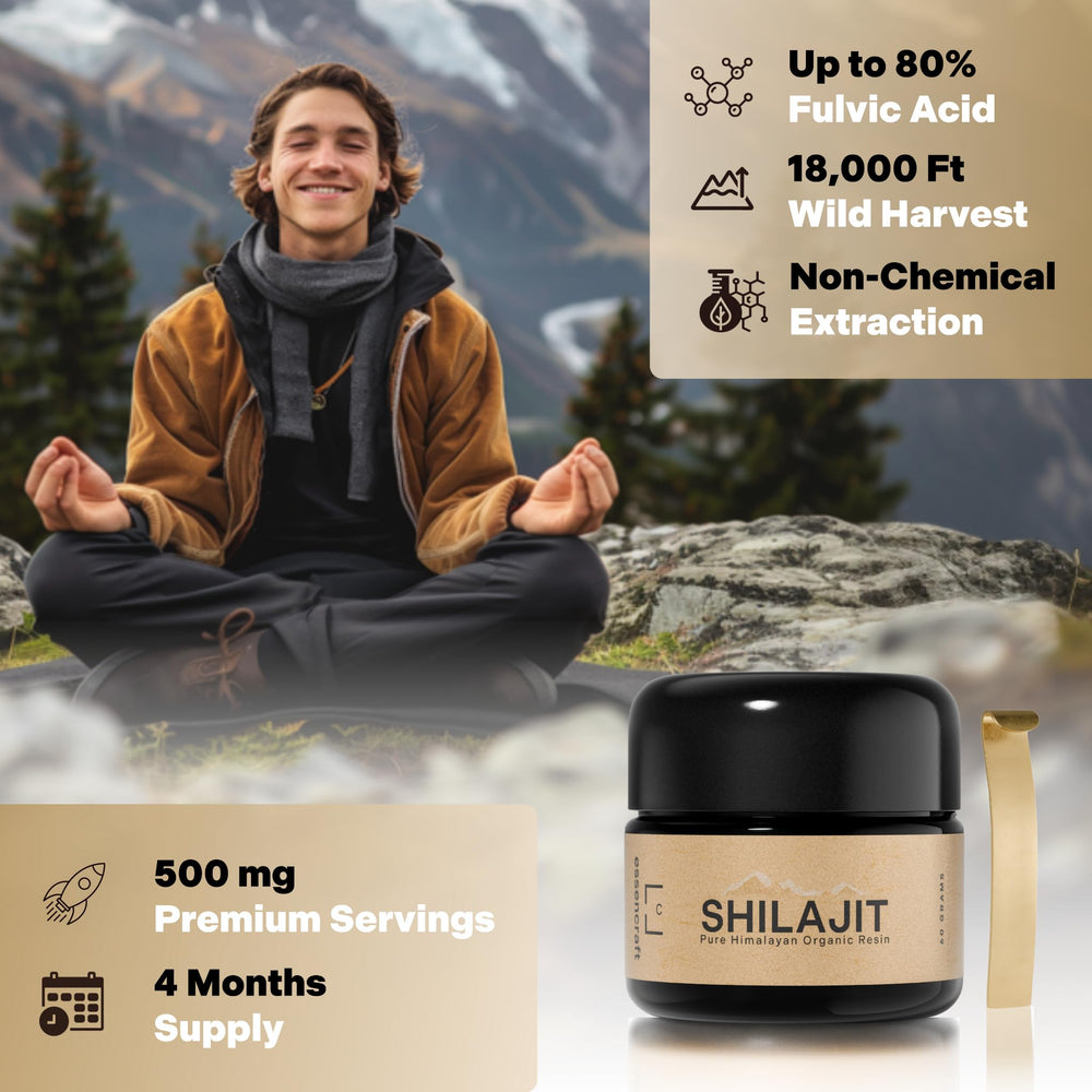 Essencraft Shilajit resin pour over beverage highlights easy mixing and smooth flavor.