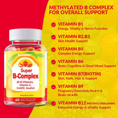 ESSENJOYY methylated B complex gummies nutrition panel and serving size