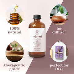 Essential Delights Cajeput oil diffuser, crisp fragrance for blends and massage preparations.