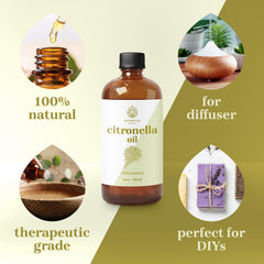 Essential Delights citronella oil bottle close-up highlights purity and premium sourcing