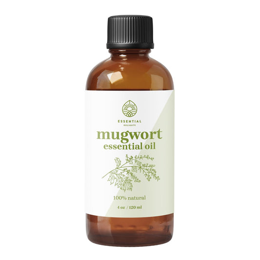 Essential Delights Mugwort Oil bottle close-up for aromatherapy and skincare