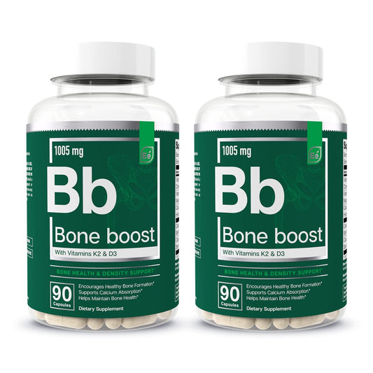 Essential Elements Bone Boost bottle showing calcium and vitamin blend for bone support.