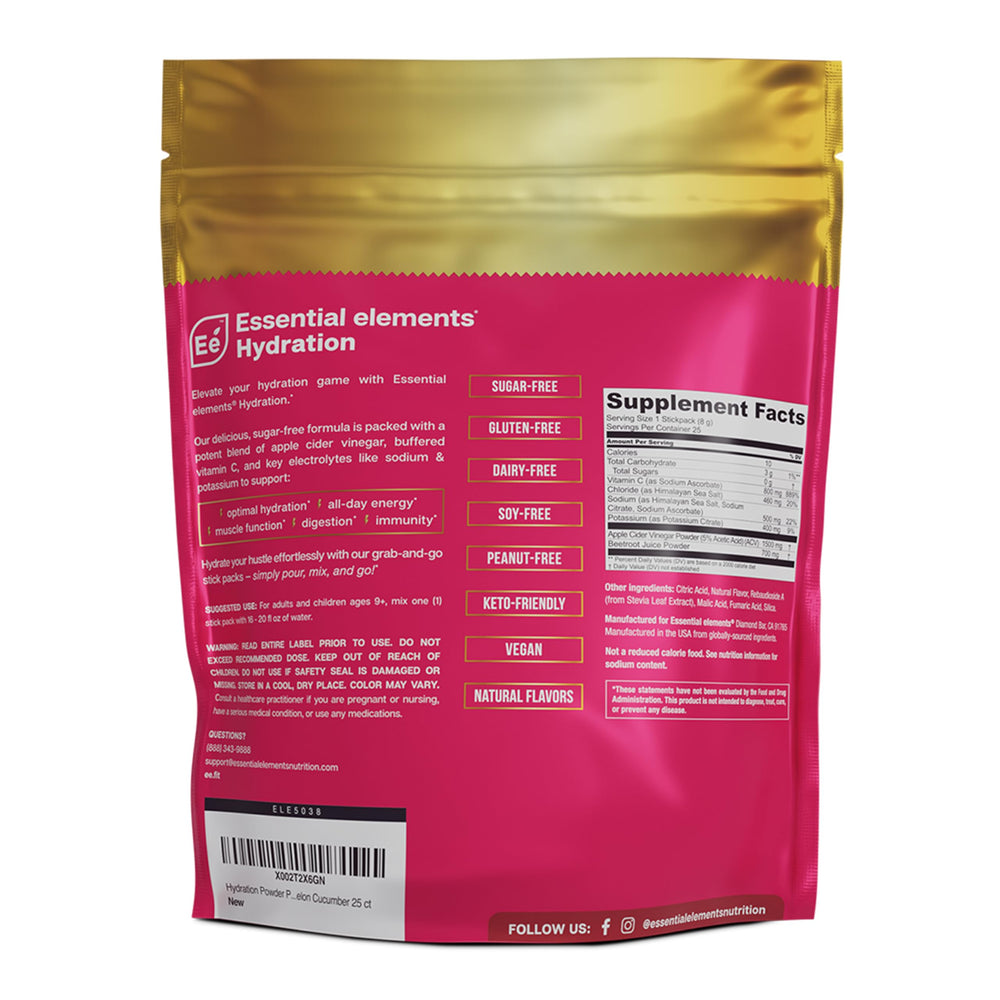 Essential Elements on-the-go usage depicting travel-ready hydration sachets.