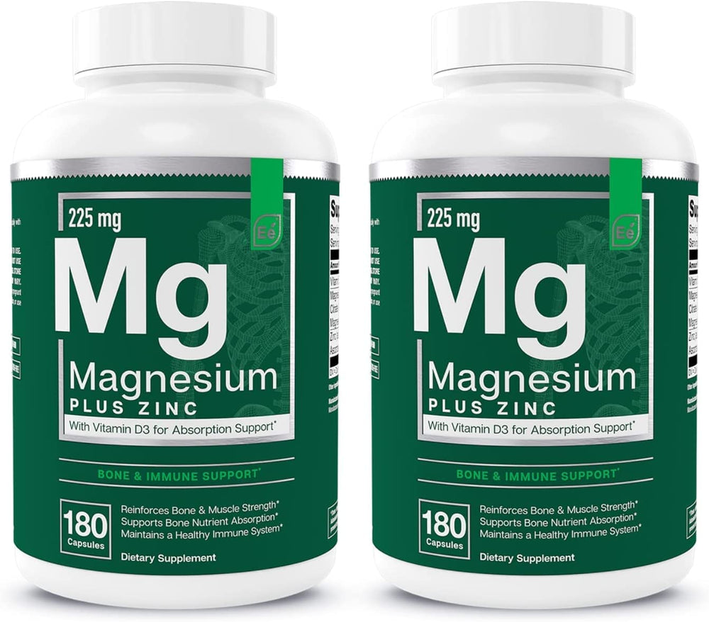 Essential Elements Magnesium Plus Zinc Vitamin D3 bottle shows triple-form magnesium for daily support