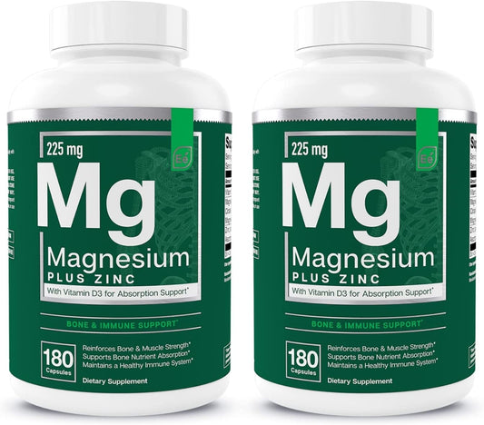 Essential Elements Magnesium Plus Zinc Vitamin D3 bottle shows triple-form magnesium for daily support