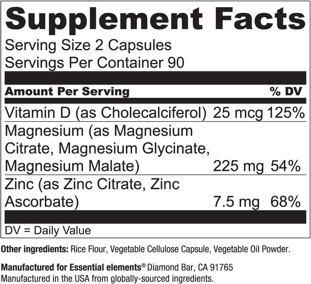 Essential Elements Magnesium Plus Zinc with Vitamin D3 on desk daily routine