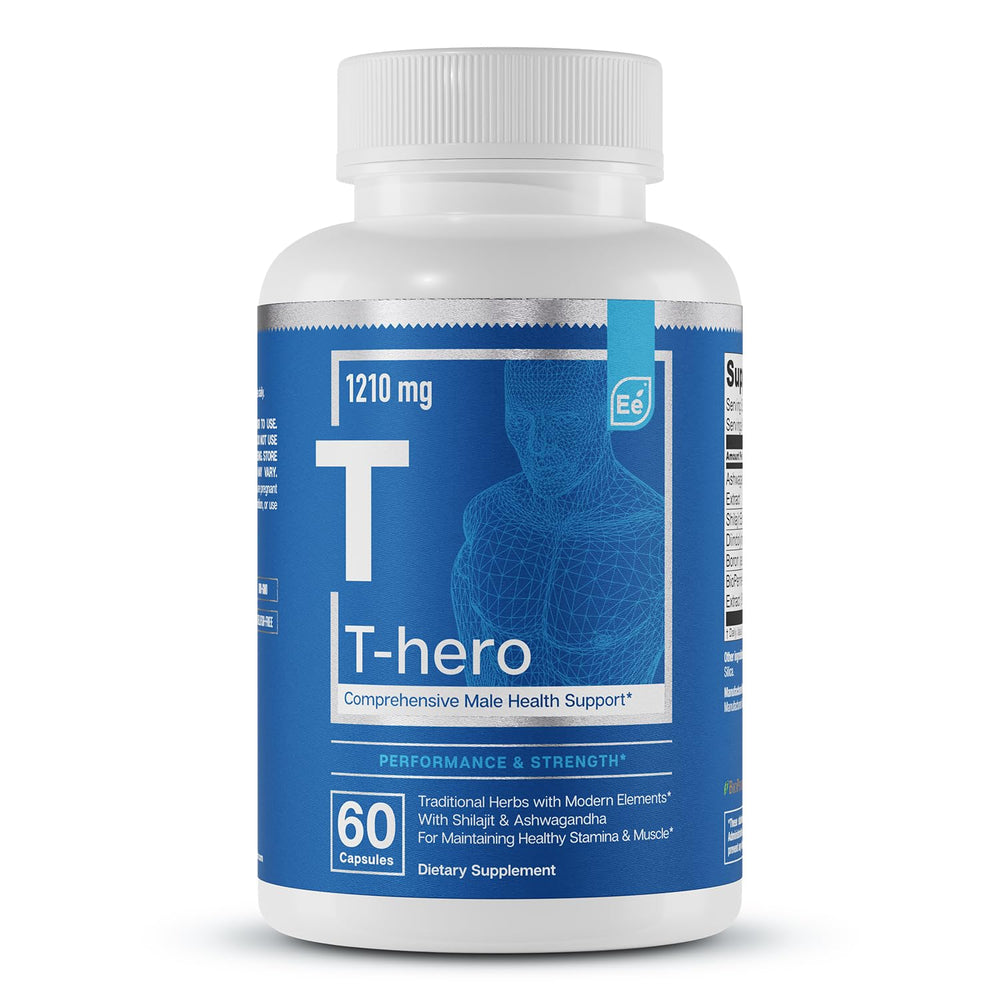 Essential Elements T-Hero bottle front for daily testosterone support.