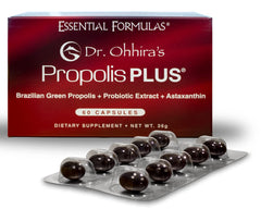 Essential Formulas Dr. Ohhira's Propolis Plus bottle shown for daily immune support.
