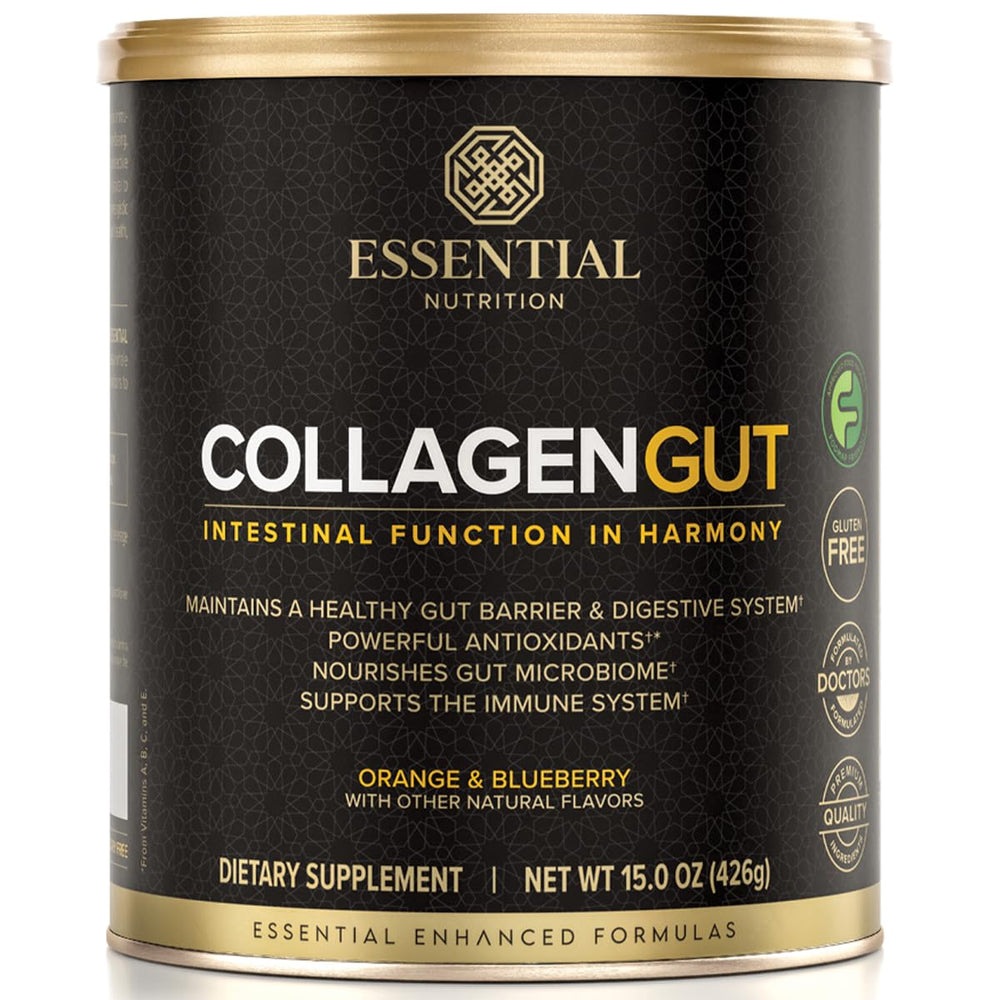 Essential Nutrition Collagen Gut bottle ready for daily gut health support.