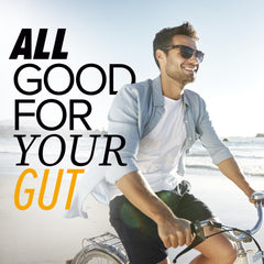 Essential Nutrition Collagen Gut glass with prepared drink illustrates convenient daily intake.