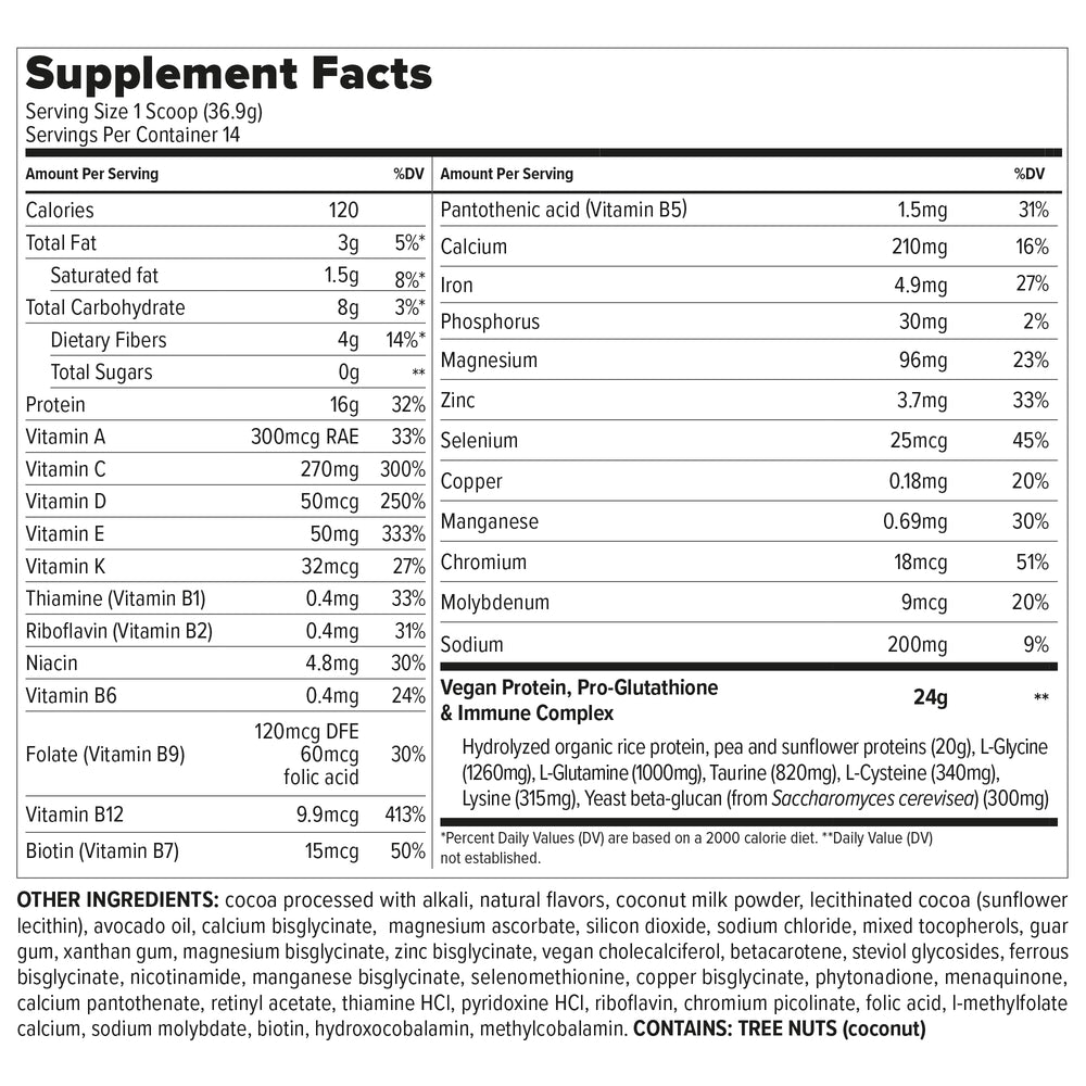 Closeup of Immuno Vegan chocolate label highlighting GMP and quality