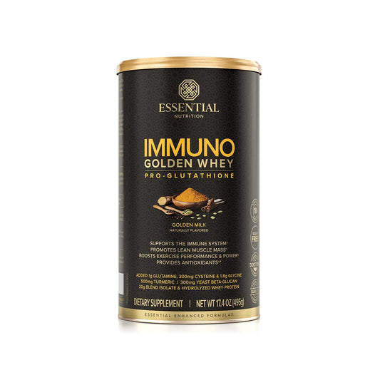 Essential Nutrition Immuno Whey bottle with GMP-certified quality label