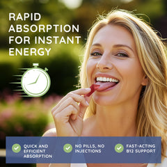 Under-tongue application of an Essential Source B12 strip for rapid absorption.