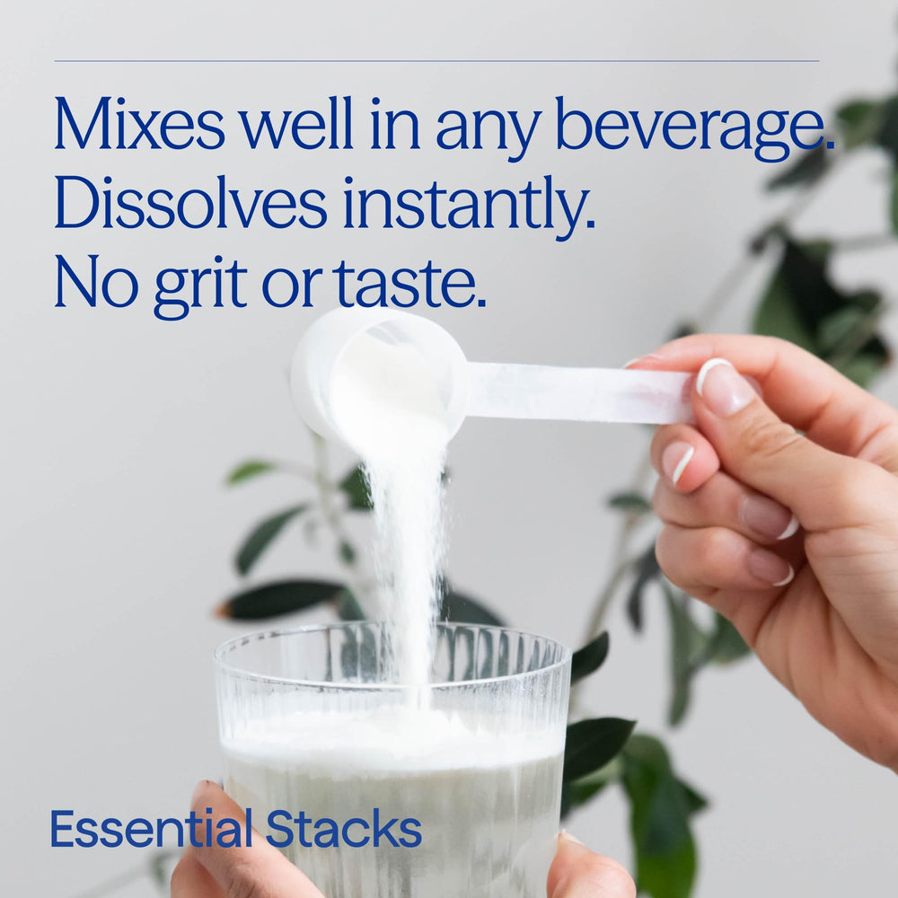 Essential Stacks Gut L-Glutamine powder label showing unflavored formula