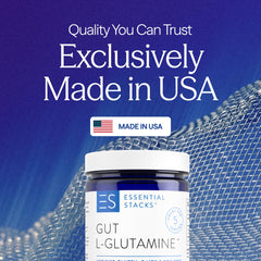 Essential Stacks Gut L-Glutamine powder scoop with a 5-gram serving.