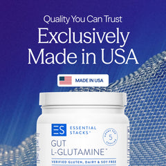 Essential Stacks Gut L-Glutamine powder scoop measured for gut support