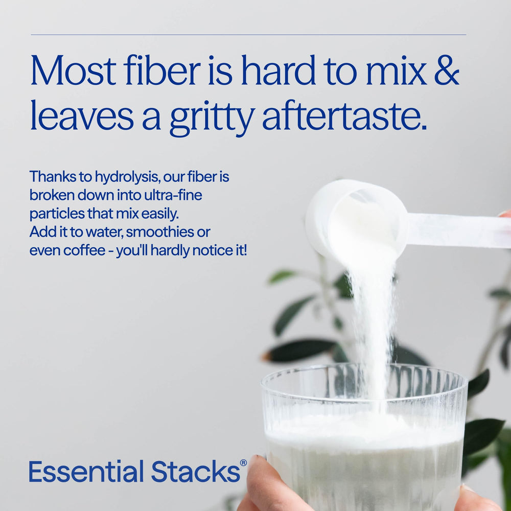 Essential Stacks Sunfiber blends smoothly into smoothies for gut ease