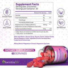 Essentialife magnesium citrate glycinate blend bottle, emphasizing absorption for restful evenings.