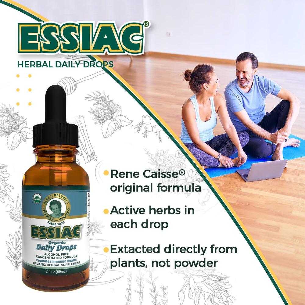 Essiac Drops ingredients label close-up showing organic herbs