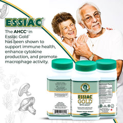 Essiac Gold capsules in hand illustrating easy daily supplementation.