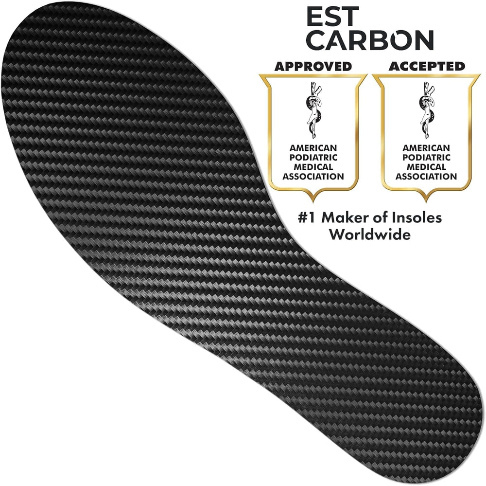 EstCarbon carbon fiber insole side profile highlights ultra-thin, durable backing under the shoe.