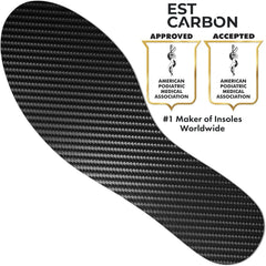 EstCarbon carbon fiber insole side profile highlights ultra-thin, durable backing under the shoe.