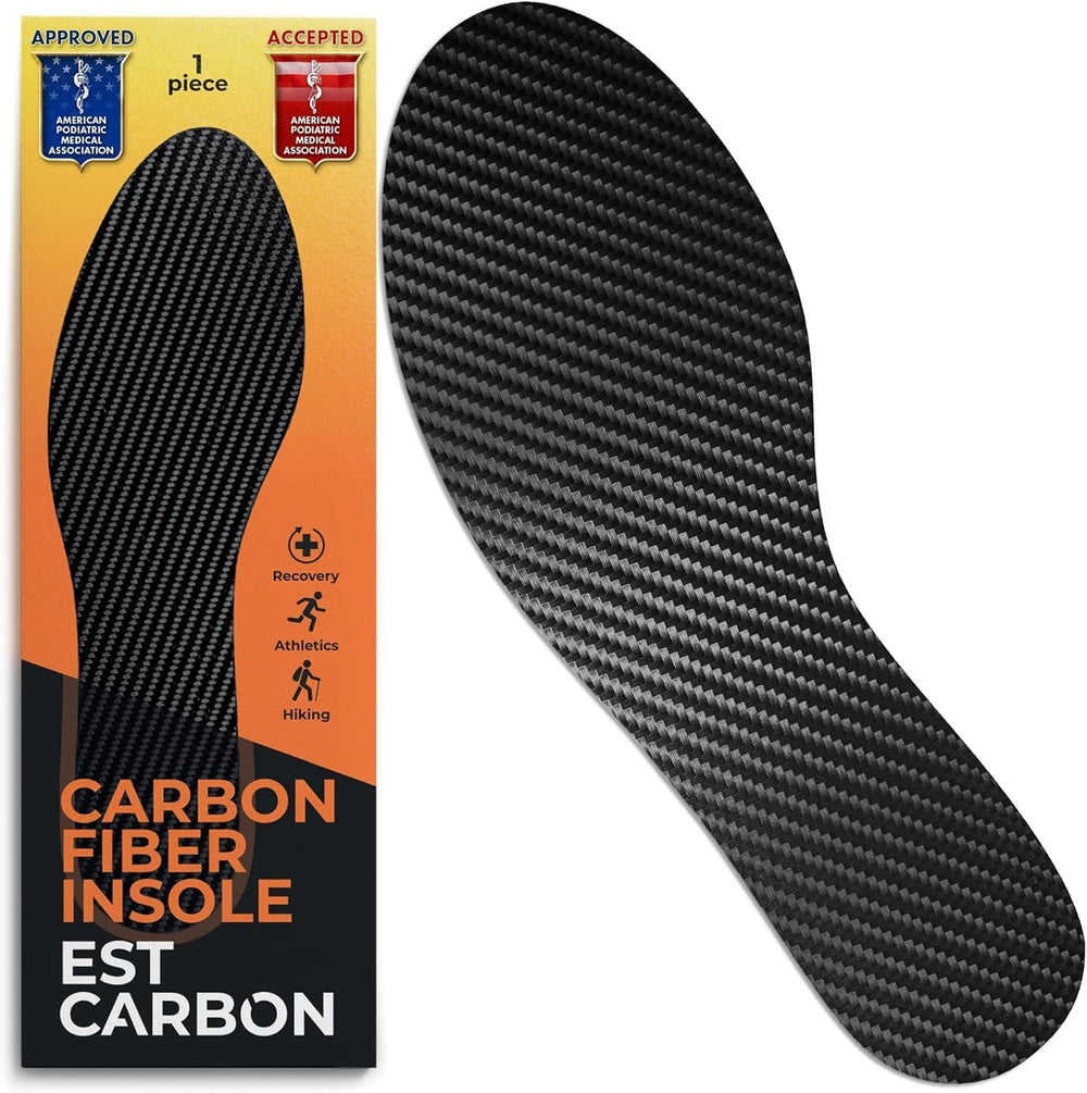 EstCarbon carbon fiber insole top view shows slim, stiff support for daily walking.