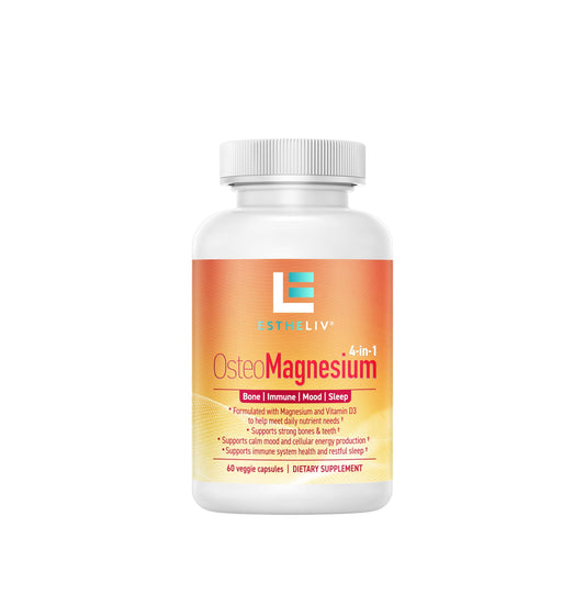 ESTHELIV OsteoMagnesium bottle front with 60 veggie capsules for bone and immune support