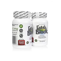 Estroblock 2-pack bottle back shows vegan non-GMO formulation details