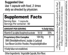 Estroblock ingredients label highlights DIM and Indole-3-Carbinol