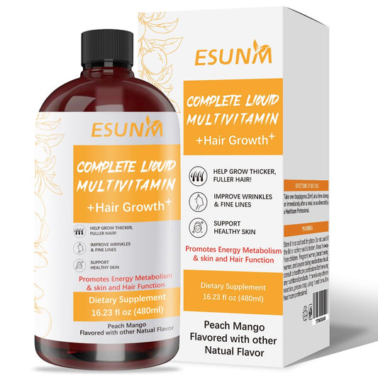 ESUNM Complete liquid multivitamin bottle shown for hair growth support