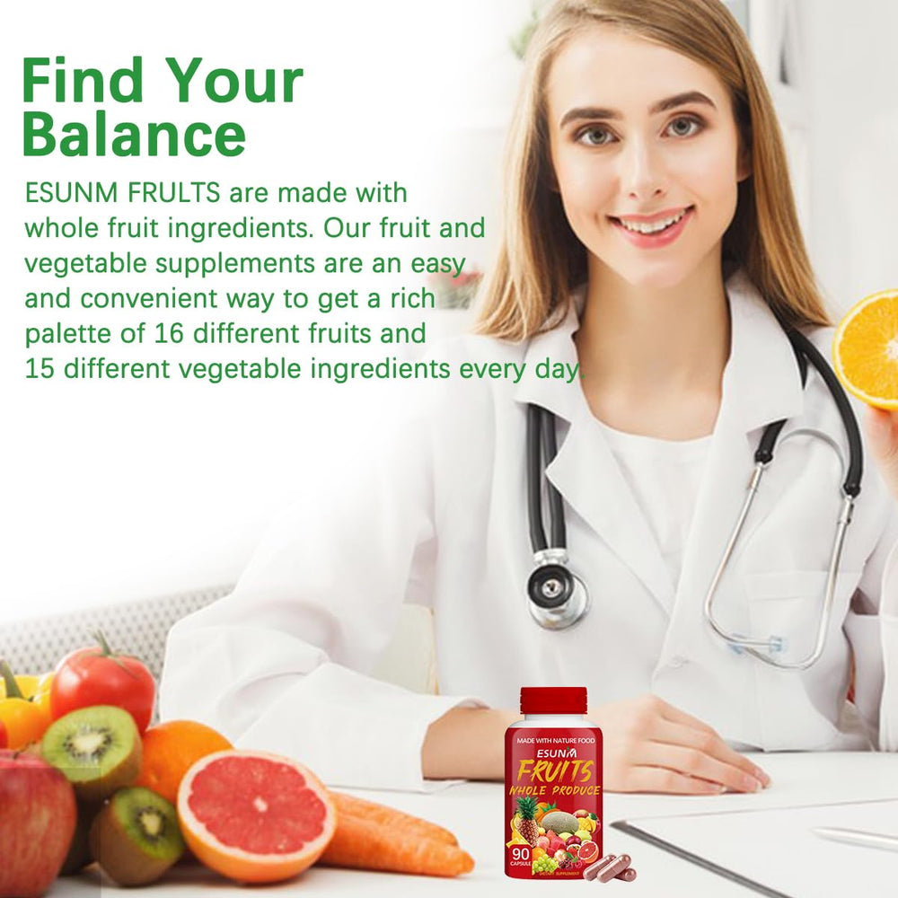 Graphic emphasizing lycopene-rich blend in ESUNM fruits and veggies