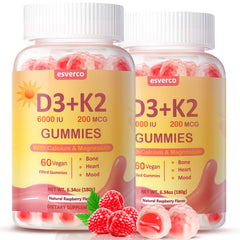 Esverco Vitamin D3 K2 Gummies bottle in raspberry flavor promoting bone and teeth wellness
