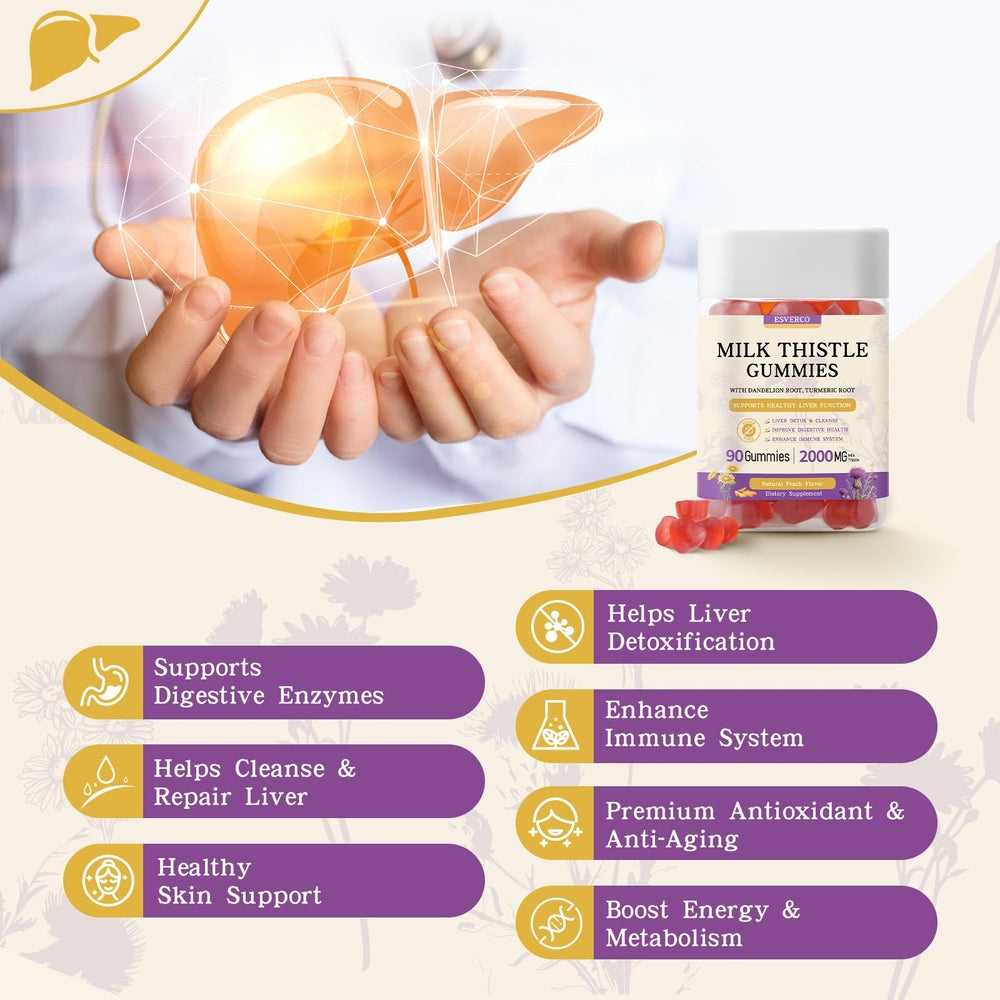 Esverco Milk Thistle Gummies nutrition label close-up with 2000mg extract.
