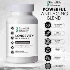 Eternal Life Laboratory Longevity Blend 3 capsules ready for daily use.