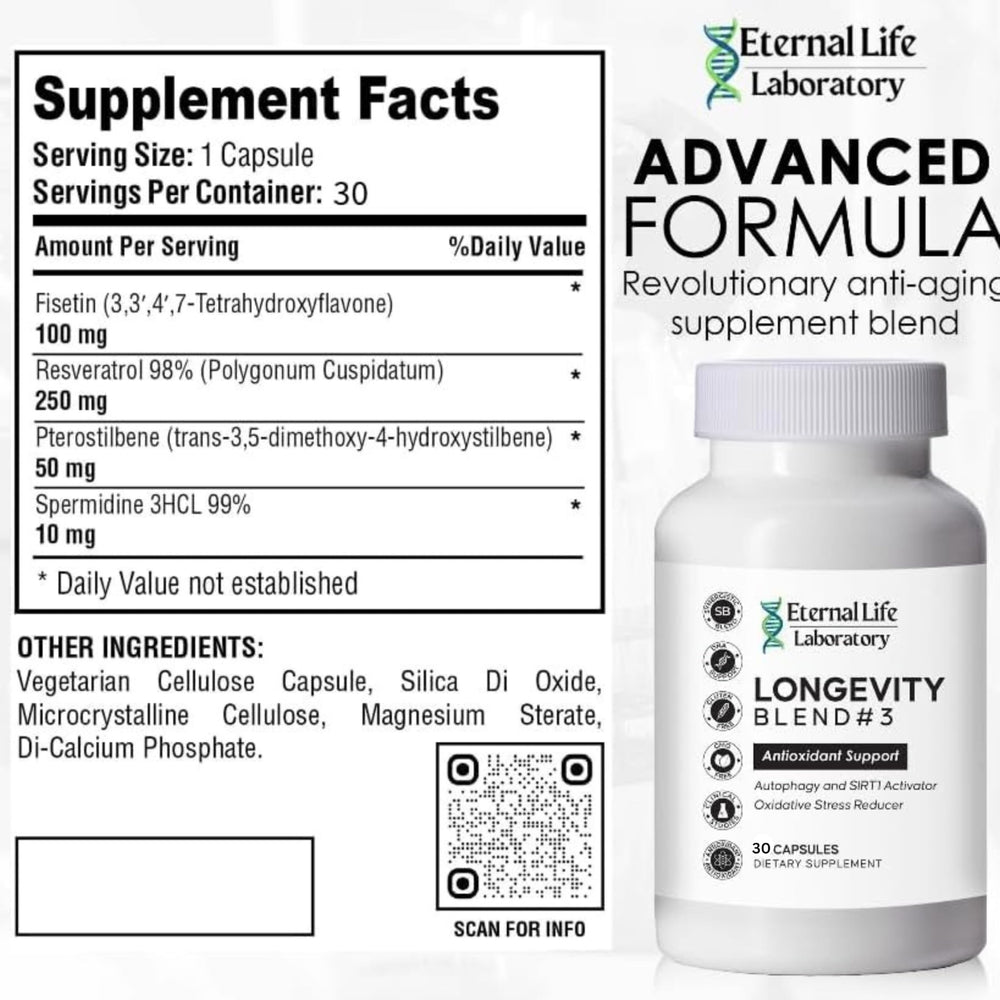 Eternal Life Laboratory Longevity Blend 3 Spermidine capsule detail for autophagy support.