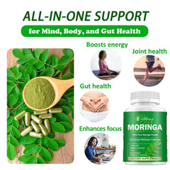 etheray Moringa capsules label close-up showing nutrient-rich formula.