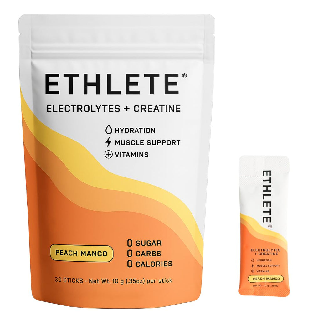 Ethlete electrolytes powder bottle for convenient on-the-go hydration.