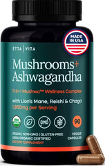 Etta Vita USDA Organic Lions Mane bottle with capsules for daily focus.