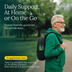 Etta Vita immunity and energy support gummies held for everyday wellness.