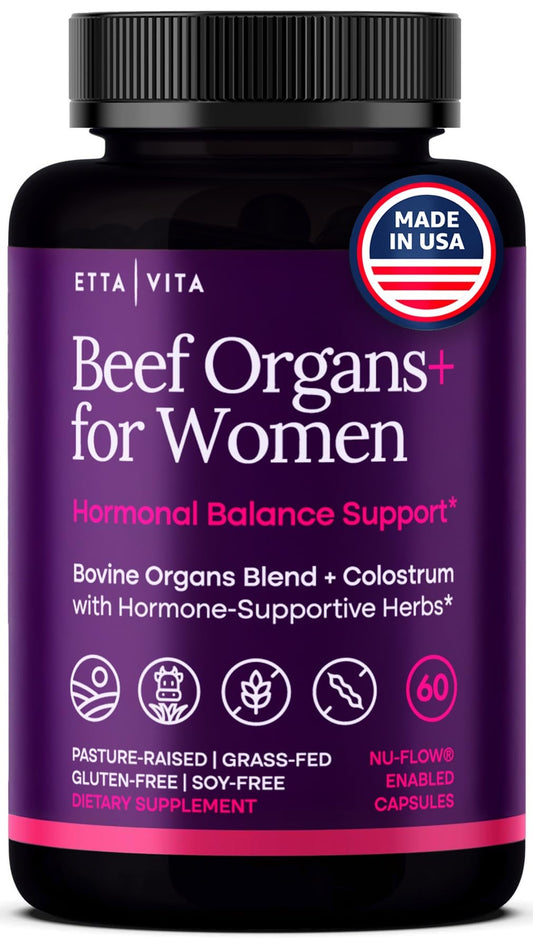 Etta Vita Primal Beef Organ Supplement bottle signaling daily vitality and balance.