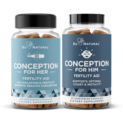Eu Natural Conception for Her bottle shown for hormonal balance and cycle support.