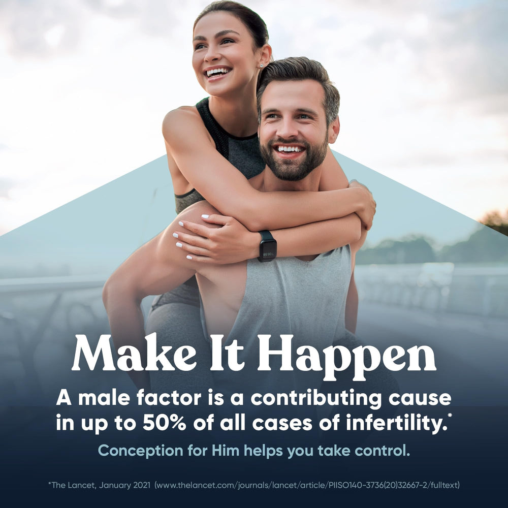 Eu Natural Conception for Him label closeup reveals 14 key nutrients.