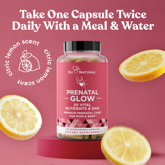 Eu Natural Glow Prenatal made in USA stamp underscores quality.