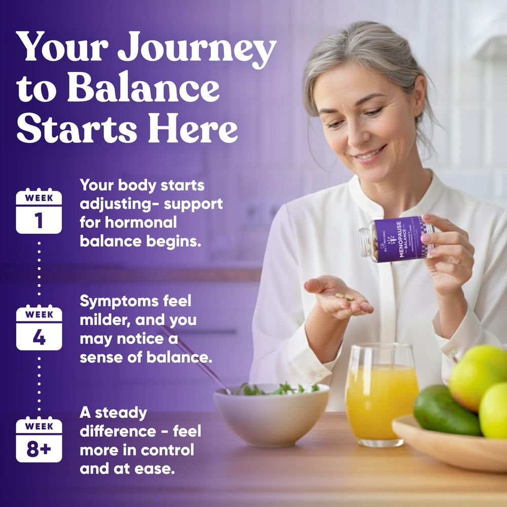 Eu Natural Menopause Balance capsules with holy basil for mood support.