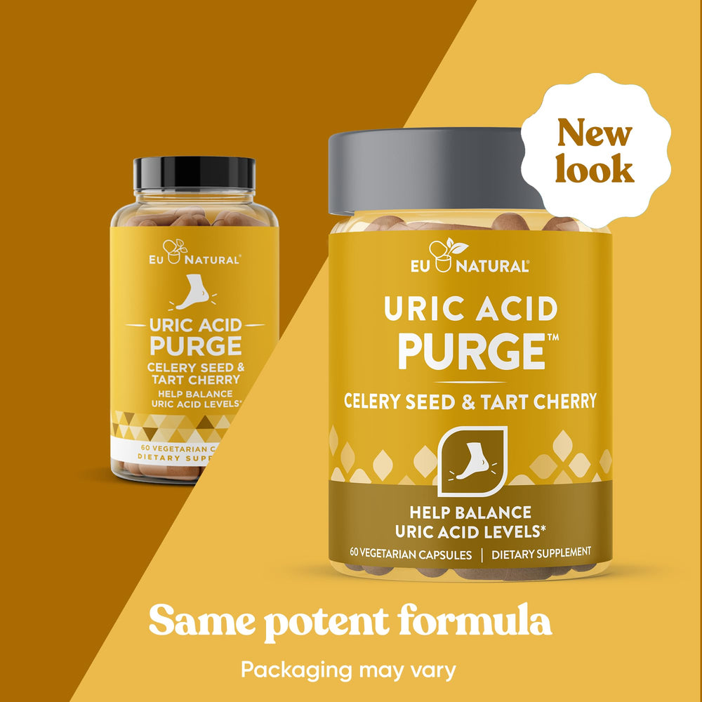 Eu Natural Purge Uric Acid Flush packaging with ingredient highlights