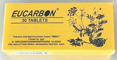 Eucarbon Tablets 30 bottle closeup showing packaging for gentle digestive support.
