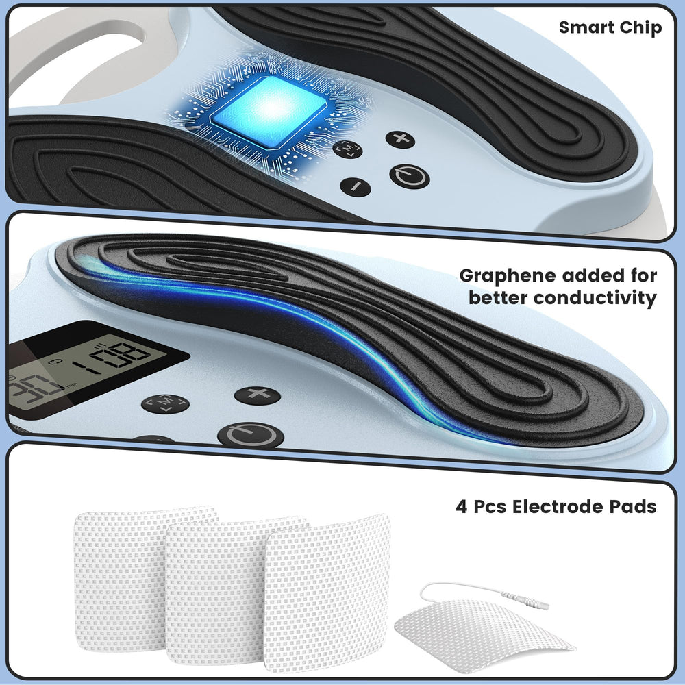 Rechargeable lithium battery adds cordless convenience to the massager.